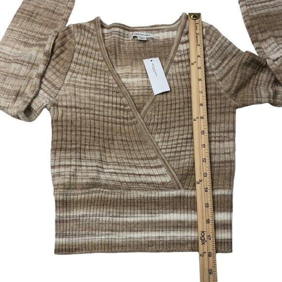 American Eagle NWT Tan V-Neck‎ Wrap Front Cropped Sweater Size XS - Picture 9 of 10